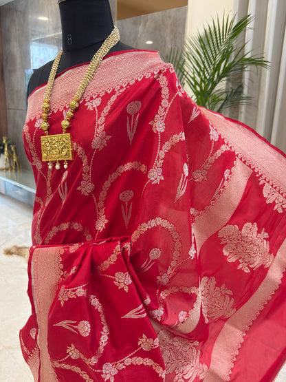Classic Red Katan Silk Banarasi Saree