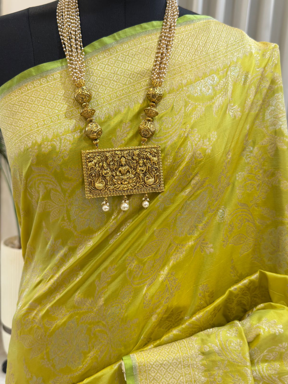 Lemon Yellow Katan Silk Banarasi Saree