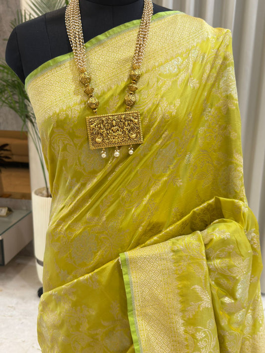 Lemon Yellow Katan Silk Banarasi Saree