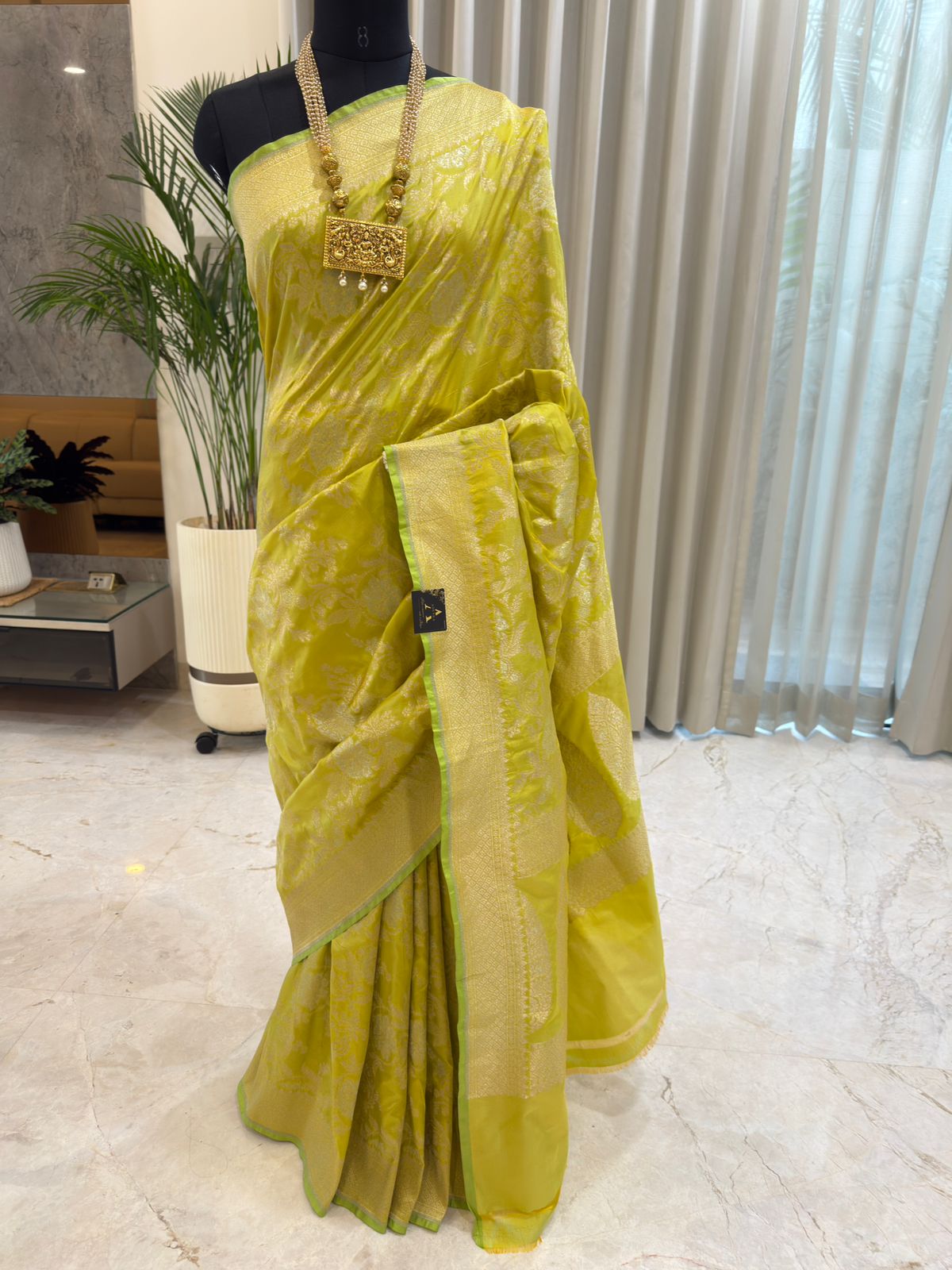 Lemon Yellow Katan Silk Banarasi Saree