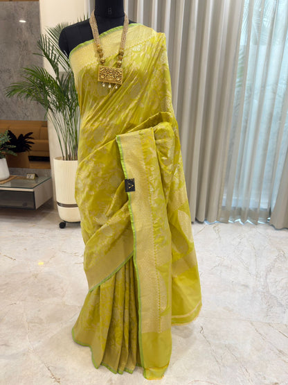 Lemon Yellow Katan Silk Banarasi Saree