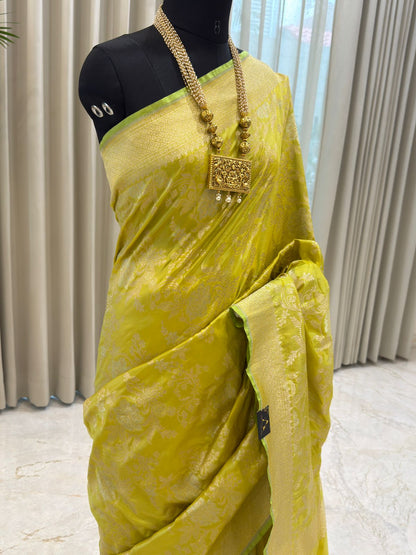 Lemon Yellow Katan Silk Banarasi Saree