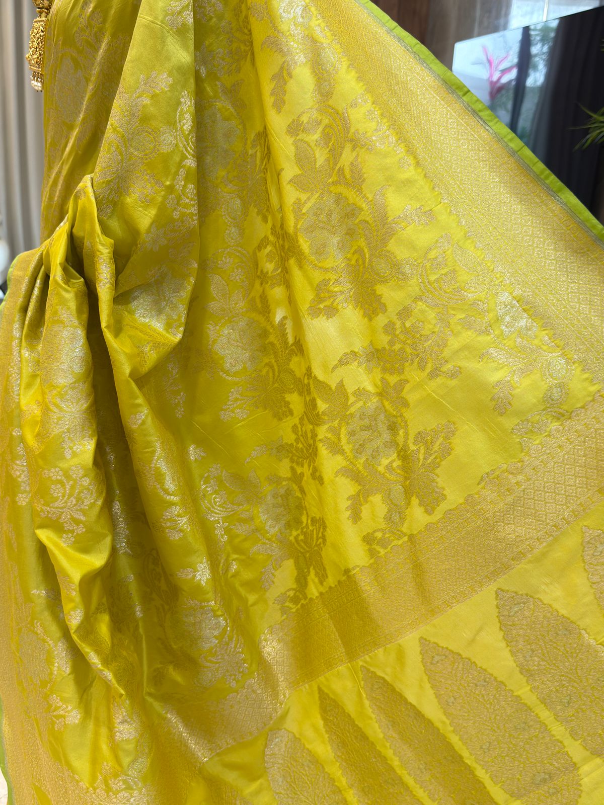 Lemon Yellow Katan Silk Banarasi Saree