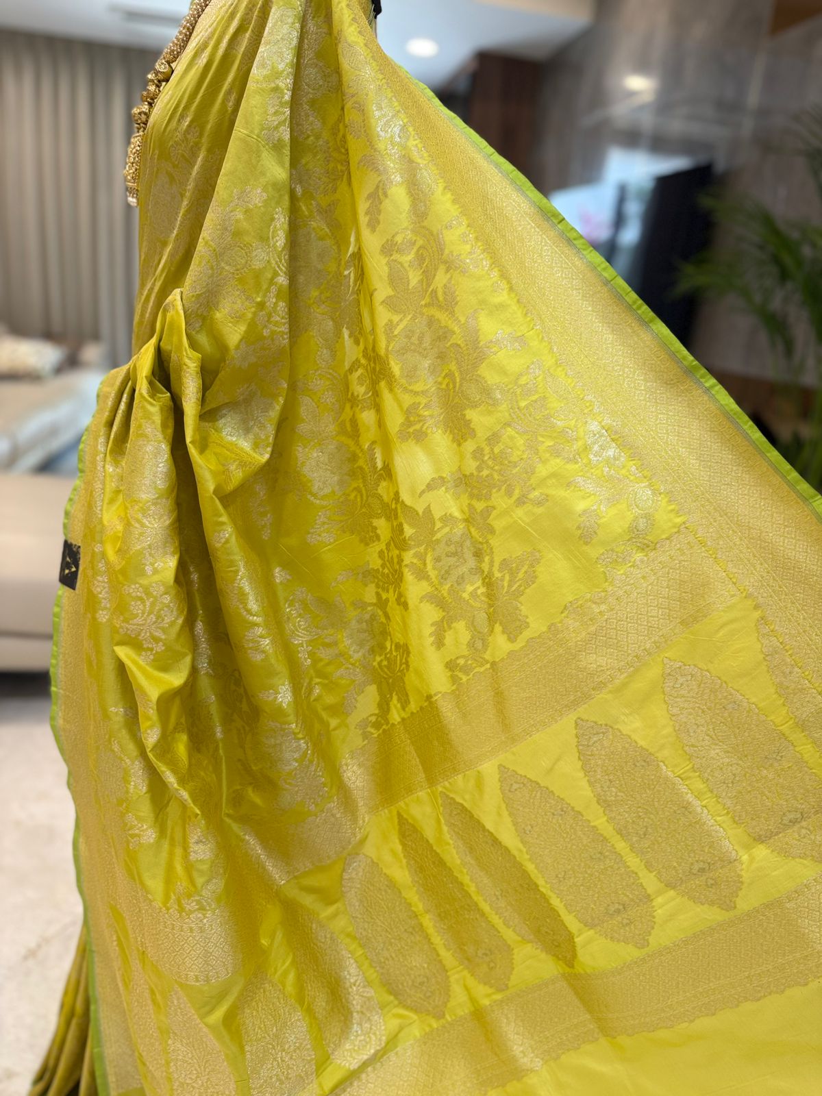 Lemon Yellow Katan Silk Banarasi Saree