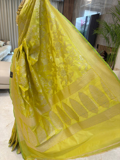 Lemon Yellow Katan Silk Banarasi Saree