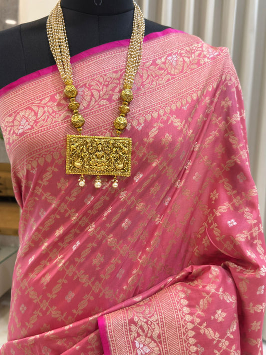 Rose Pink Katan Silk Banarasi Saree