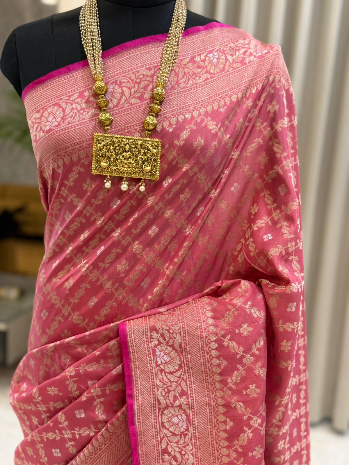 Rose Pink Katan Silk Banarasi Saree