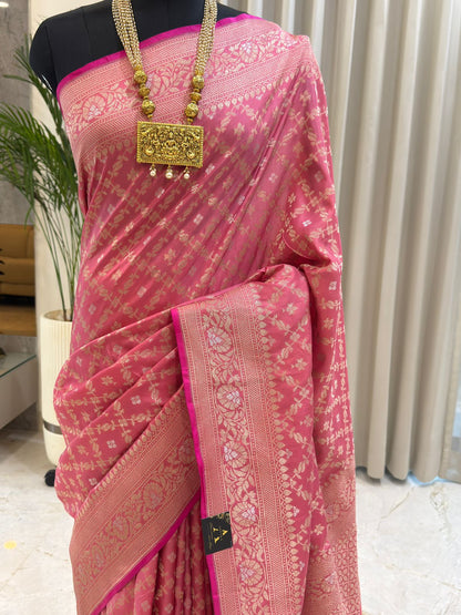 Rose Pink Katan Silk Banarasi Saree