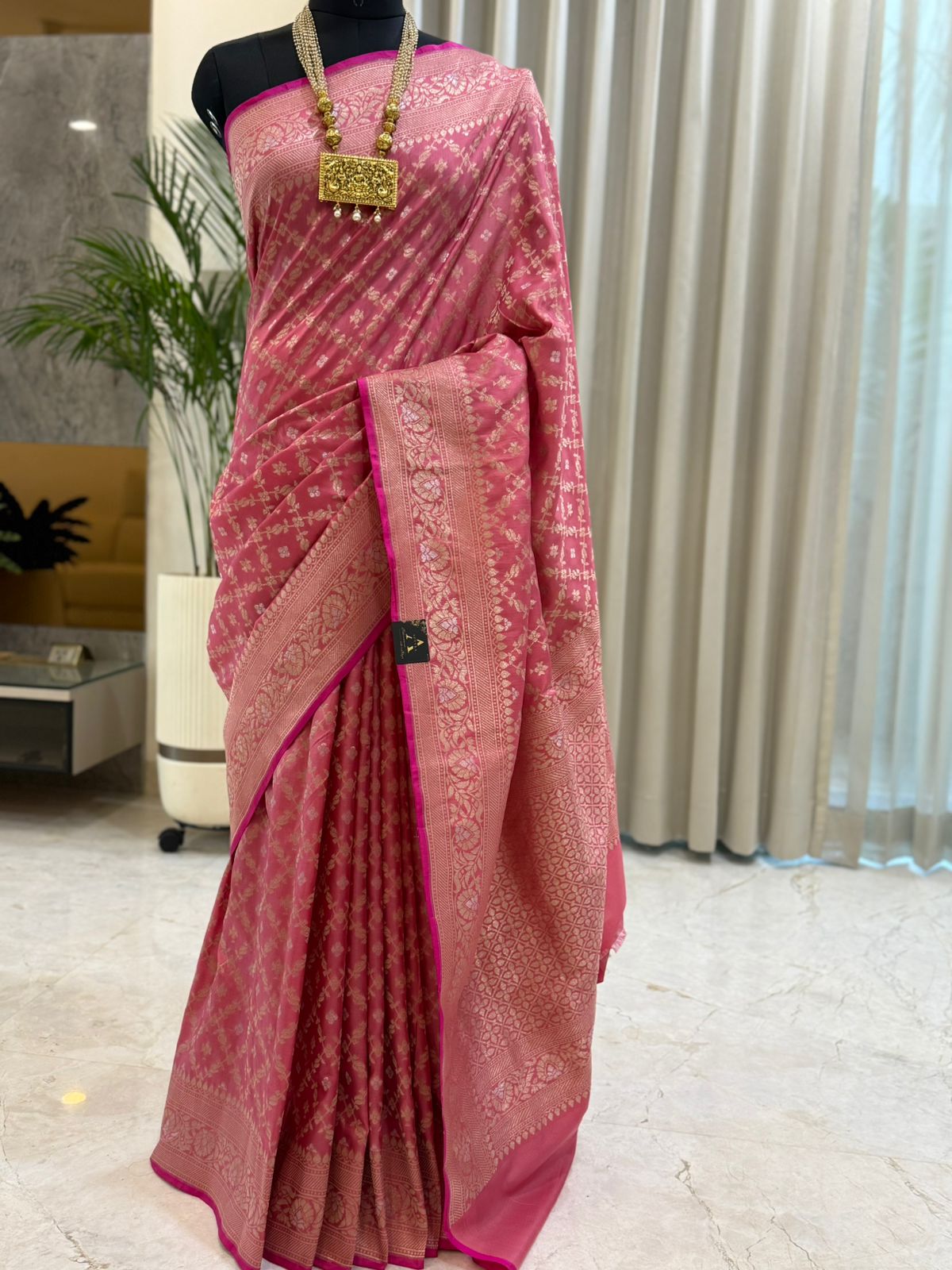 Rose Pink Katan Silk Banarasi Saree