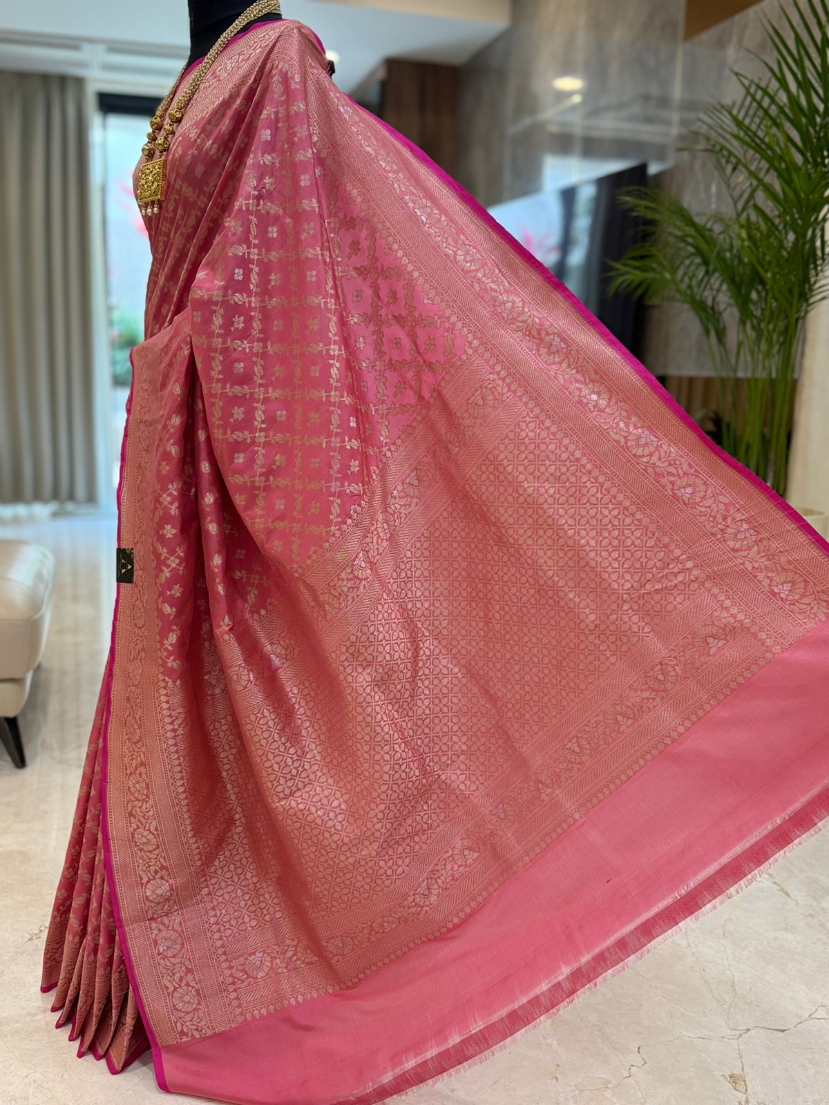 Rose Pink Katan Silk Banarasi Saree