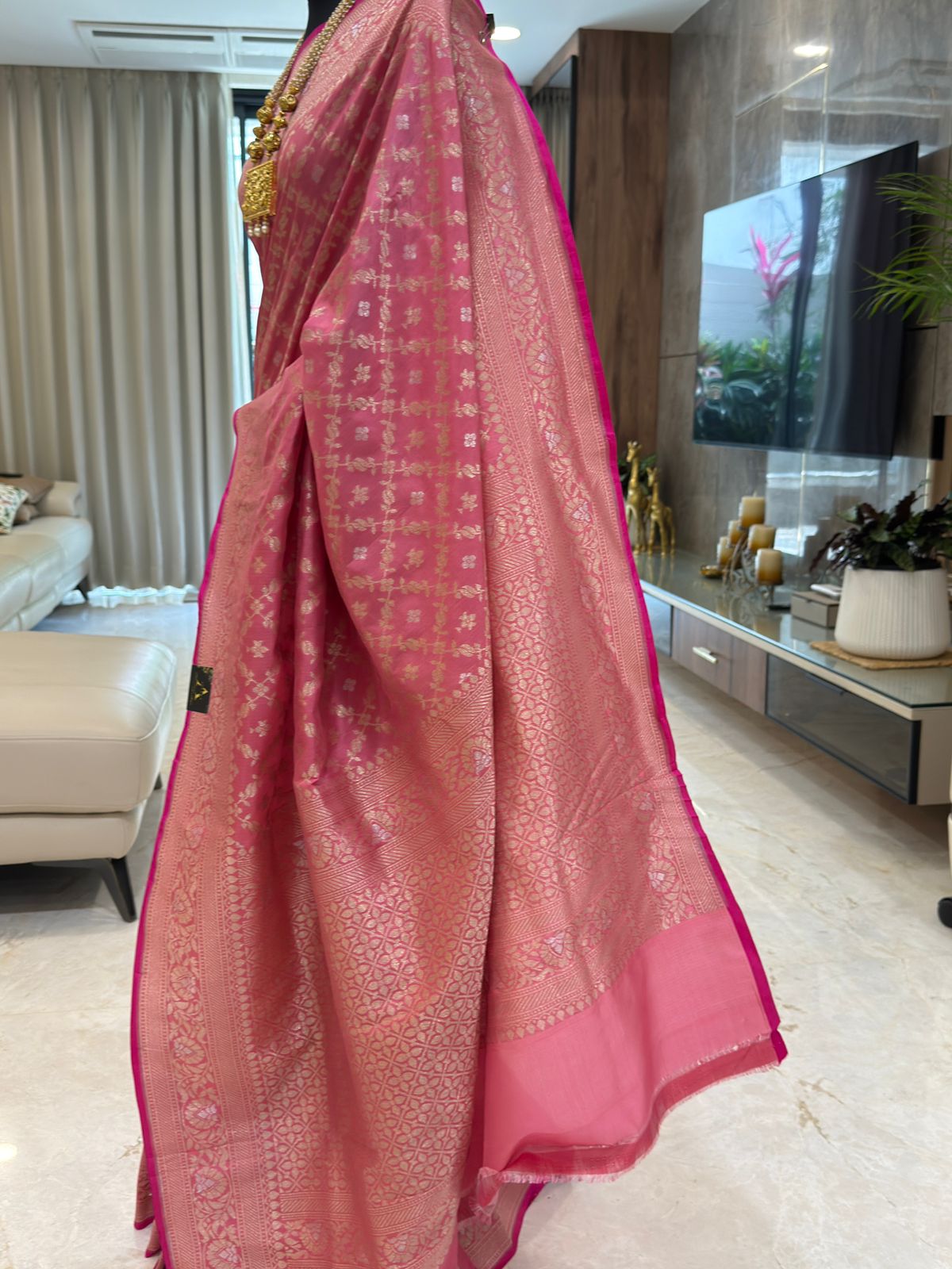 Rose Pink Katan Silk Banarasi Saree
