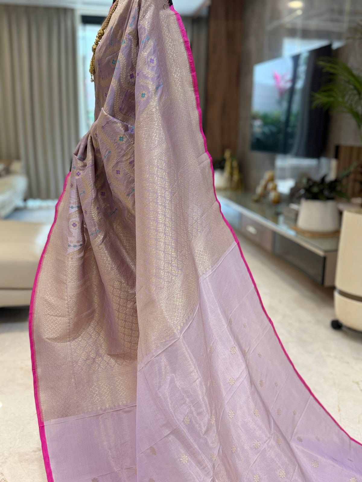 Lilac Katan Silk Banarasi Saree