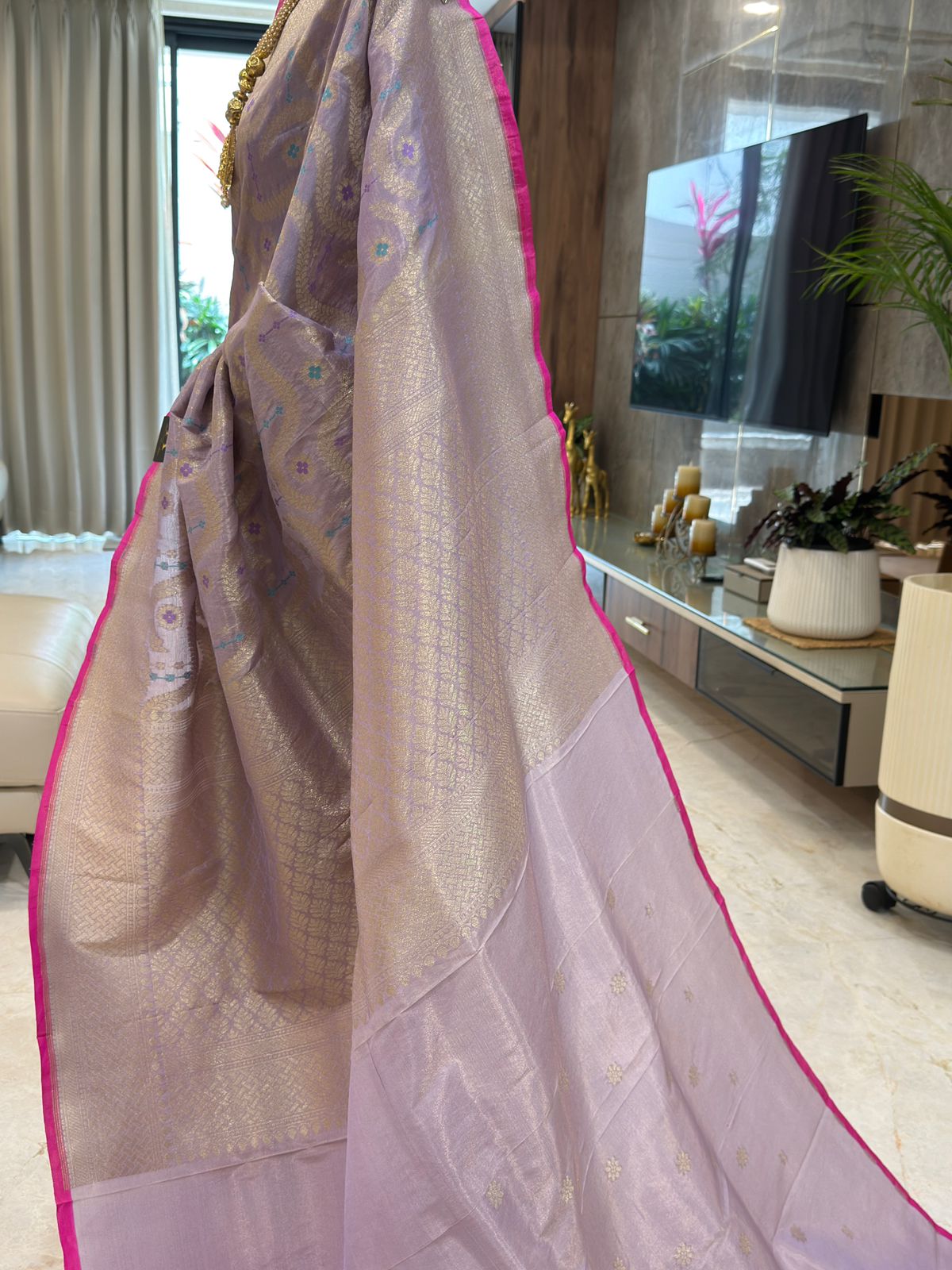 Lilac Katan Silk Banarasi Saree