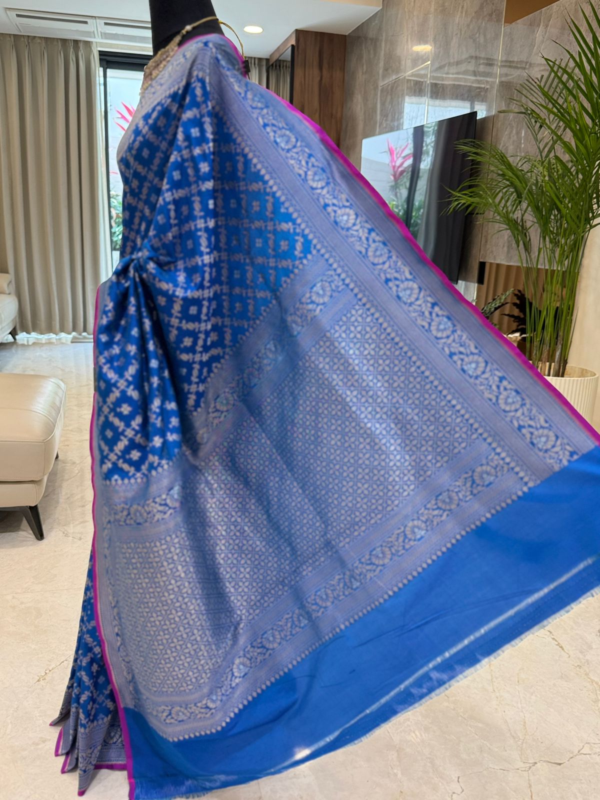 Stunning Blue Katan Silk Saree