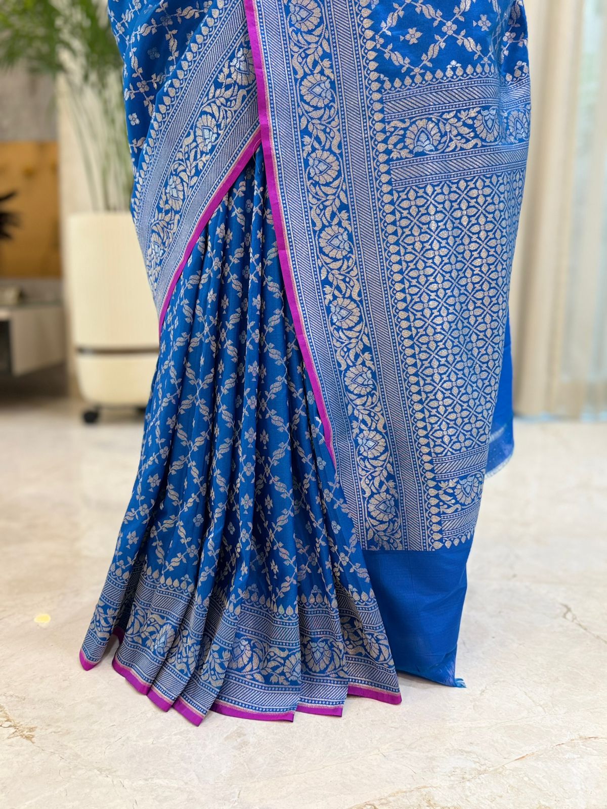 Stunning Blue Katan Silk Saree