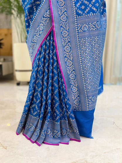 Stunning Blue Katan Silk Saree