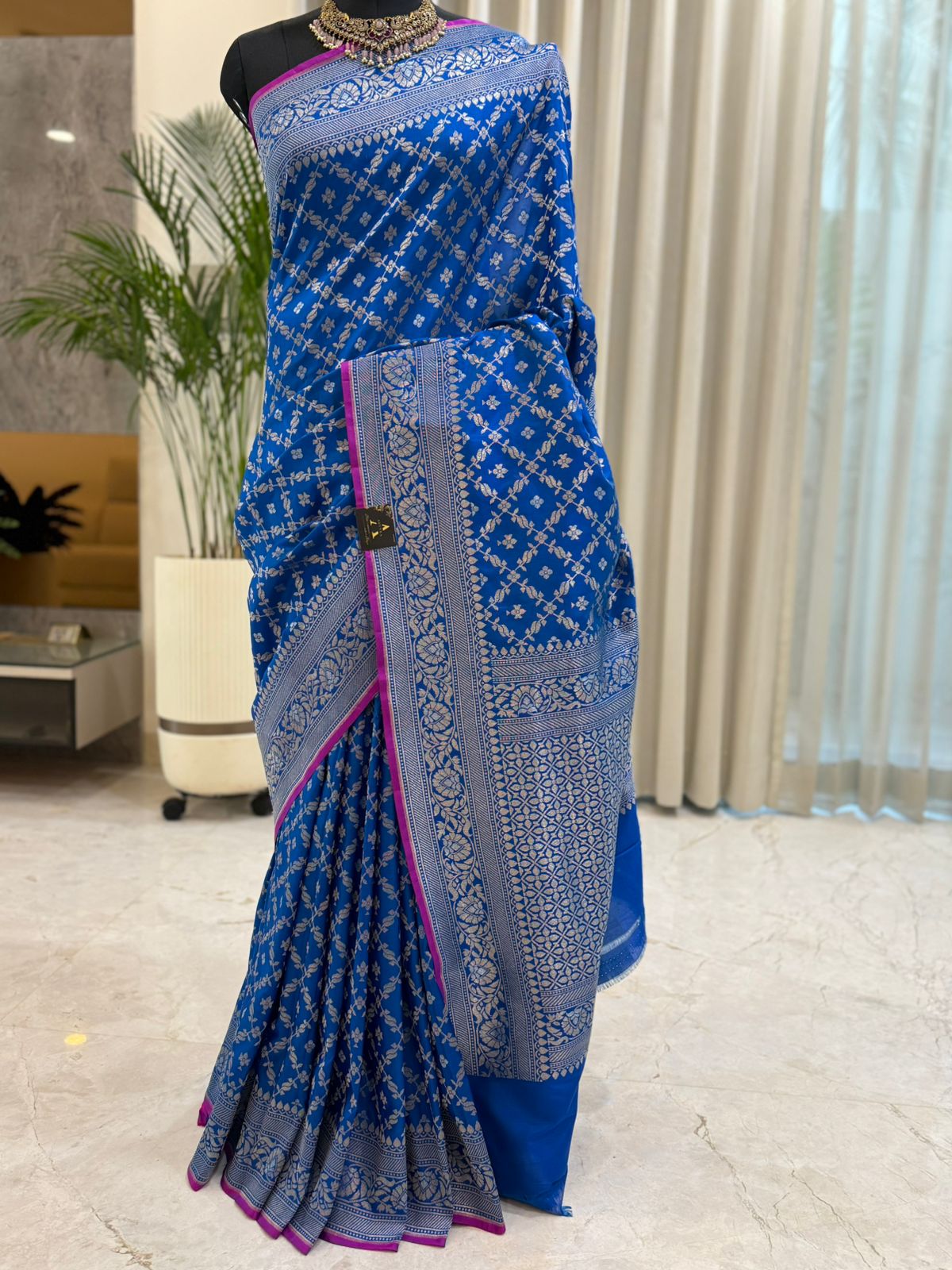 Stunning Blue Katan Silk Saree