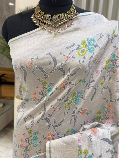 Pristine White and Silver Zari Saree