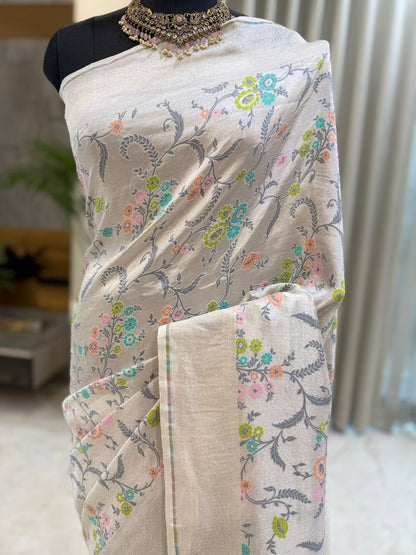 Pristine White and Silver Zari Saree