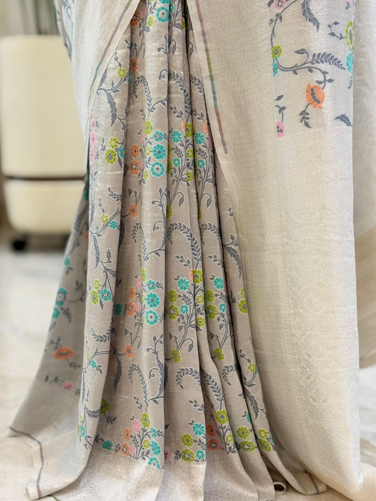 Pristine White and Silver Zari Saree