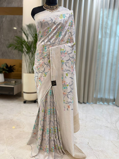 Pristine White and Silver Zari Saree