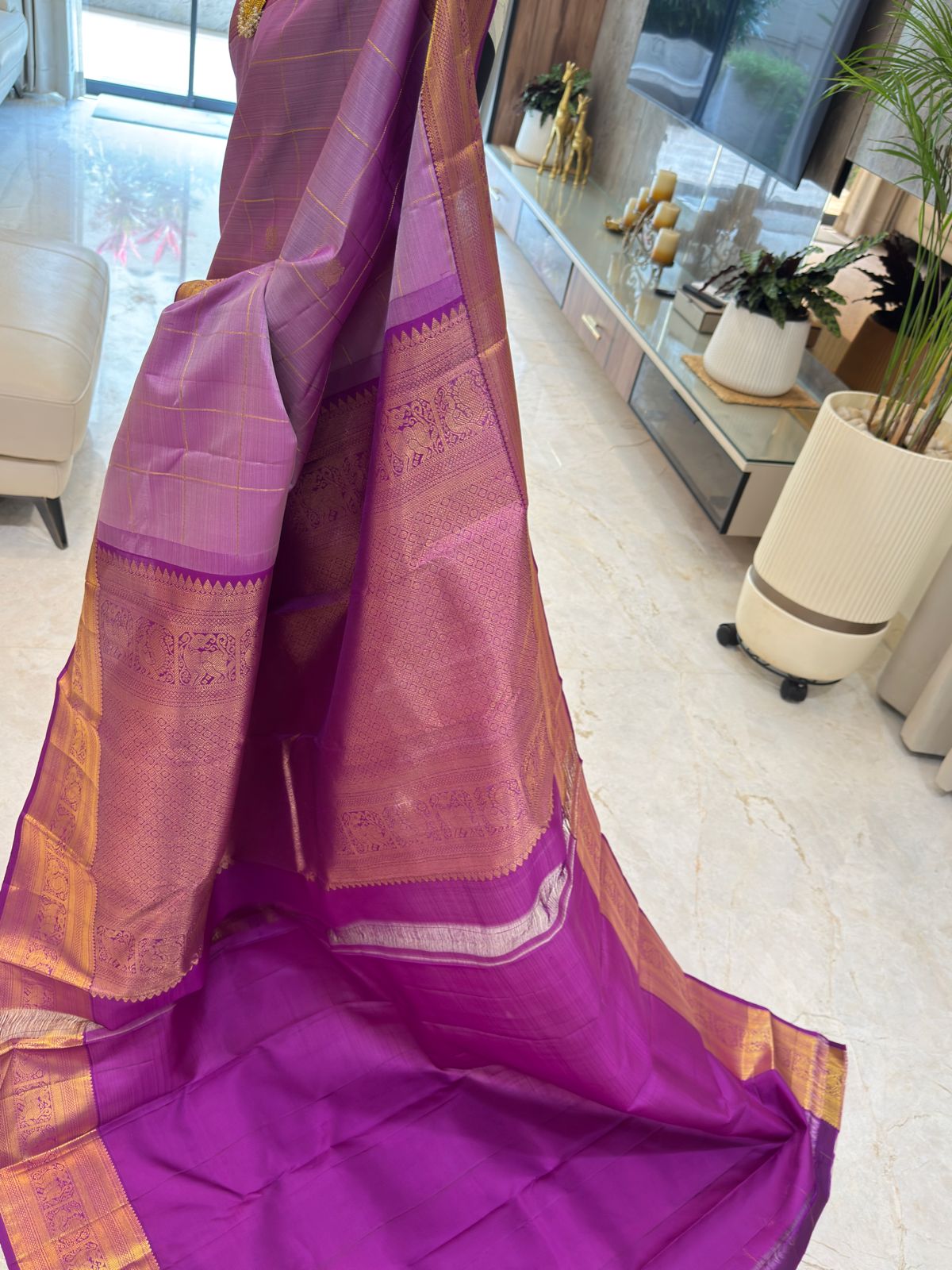Lavender-Pink Kanjivaram Silk Saree