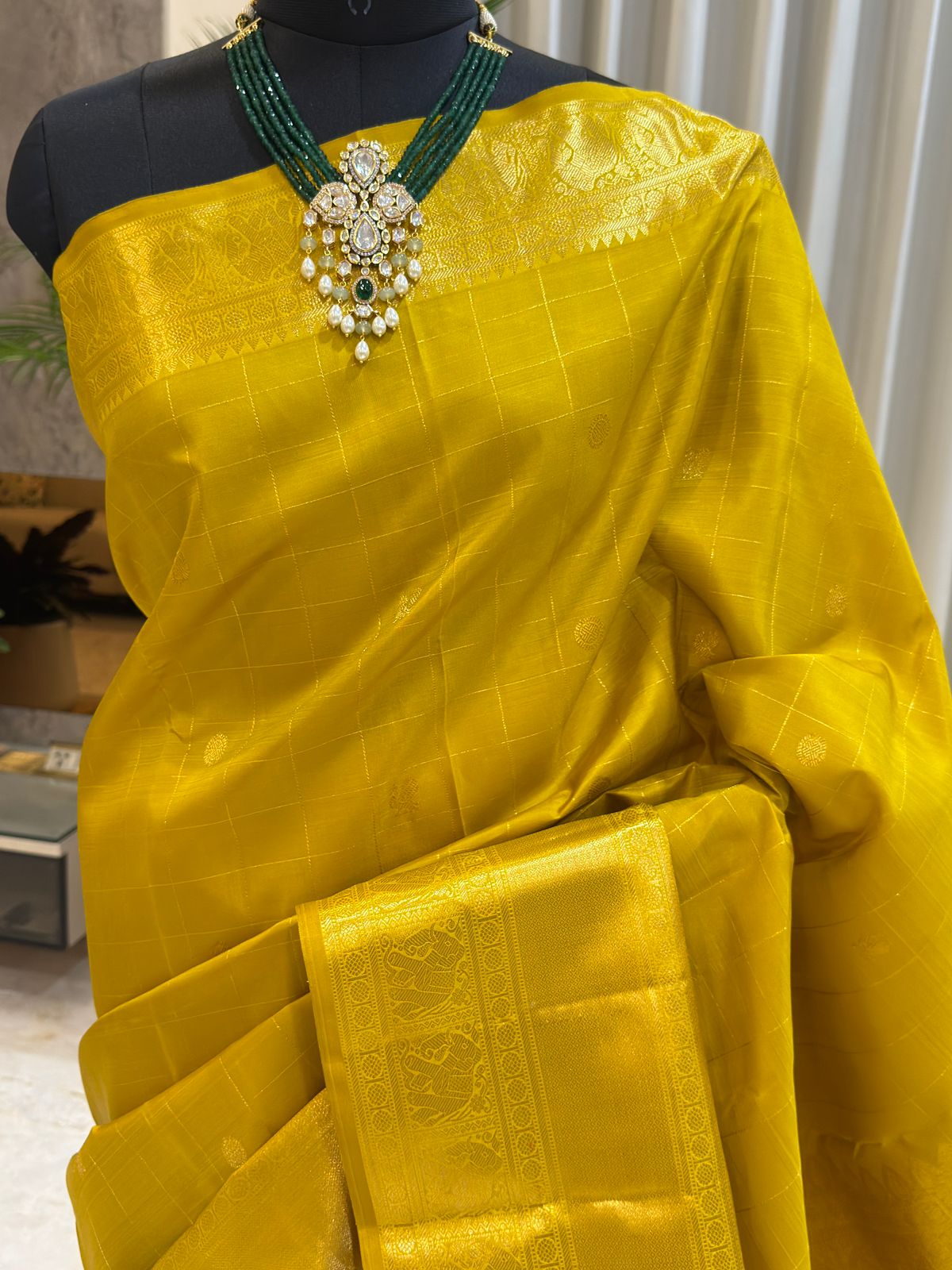 Golden Yellow Handwoven Kanjivaram Saree