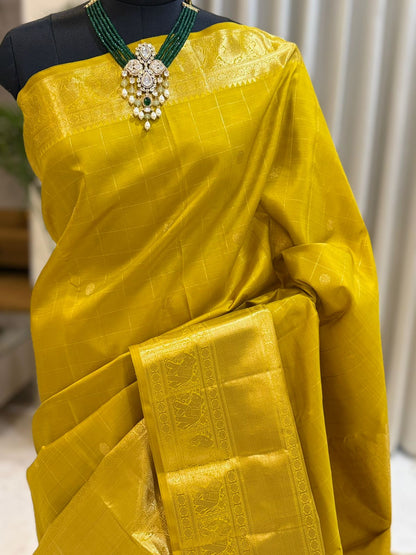 Golden Yellow Handwoven Kanjivaram Saree