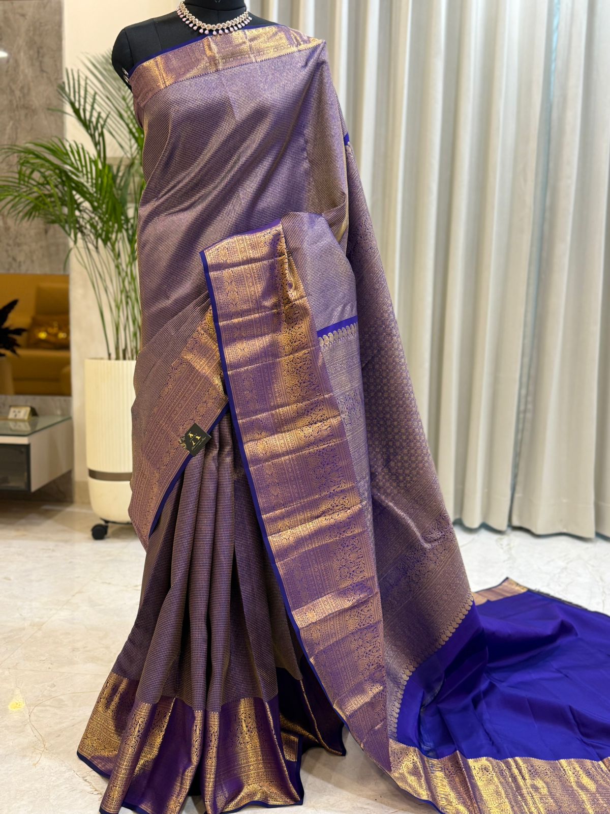 Violet-Royal Blue Kanjivaram Silk Saree