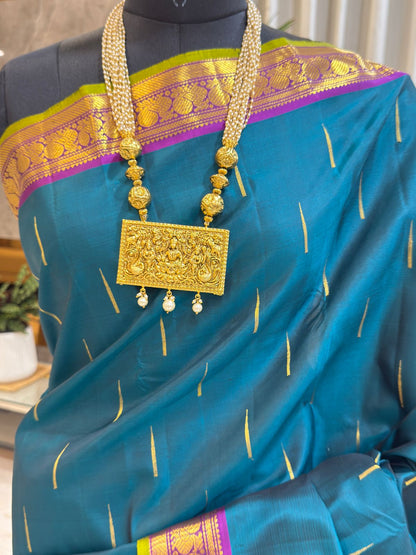 Teal and Purple Kanjivaram Saree