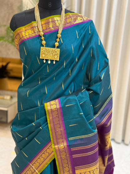 Teal and Purple Kanjivaram Saree