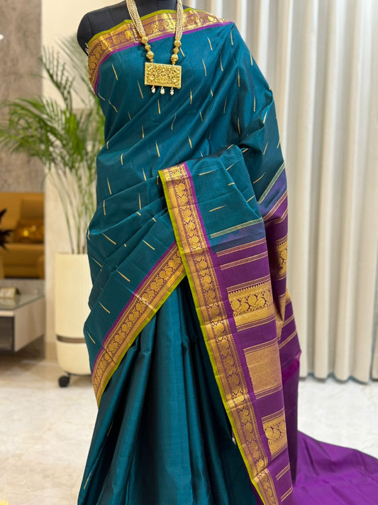 Teal and Purple Kanjivaram Saree
