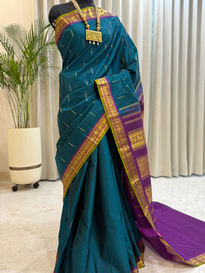 Teal and Purple Kanjivaram Saree