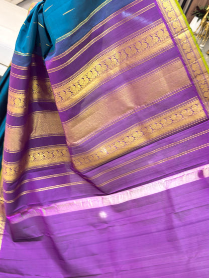 Teal and Purple Kanjivaram Saree
