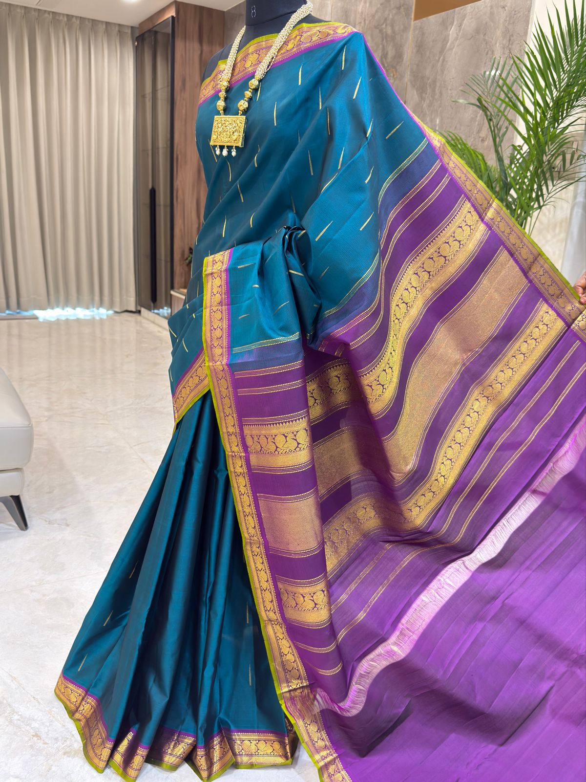 Teal and Purple Kanjivaram Saree