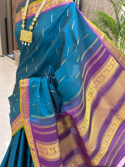 Teal and Purple Kanjivaram Saree
