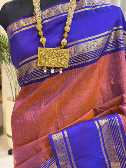 Saffron & Royal Blue Kanjivaram Silk Saree