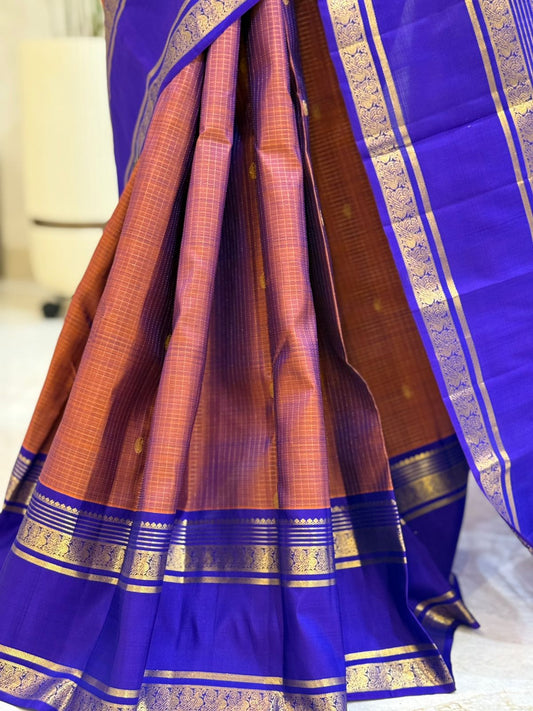 Saffron & Royal Blue Kanjivaram Silk Saree