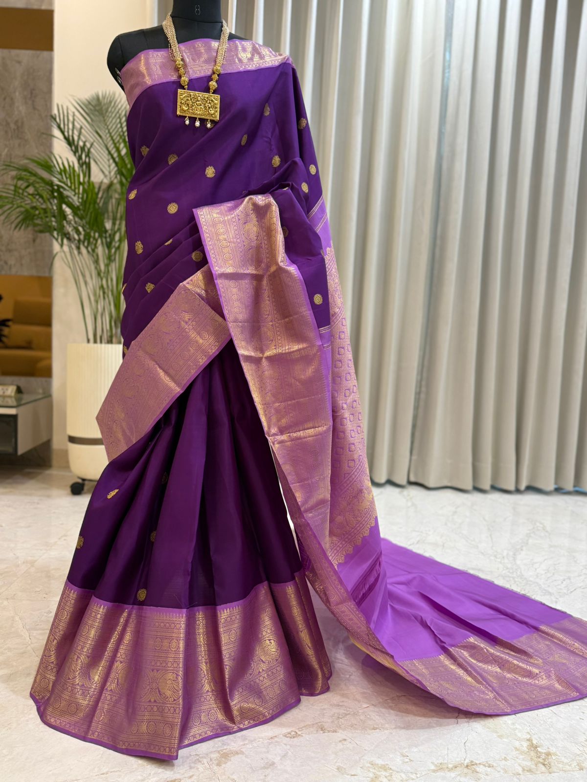 Violet Lilac Kanjivaram Silk Saree
