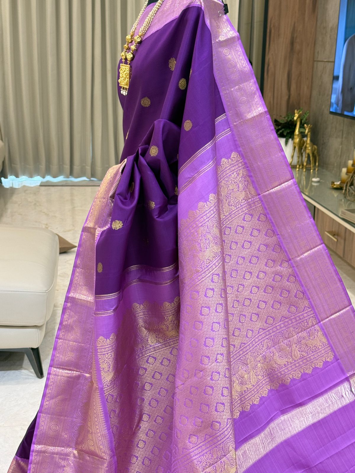 Violet Lilac Kanjivaram Silk Saree