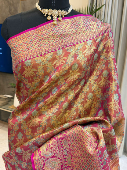 Magenta Turquoise Meenakari Silk Saree