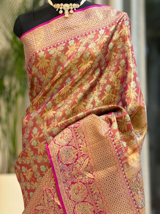 Magenta Turquoise Meenakari Silk Saree