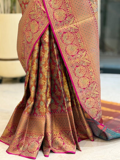 Magenta Turquoise Meenakari Silk Saree