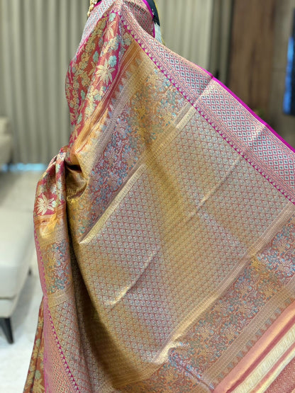 Magenta Turquoise Meenakari Silk Saree