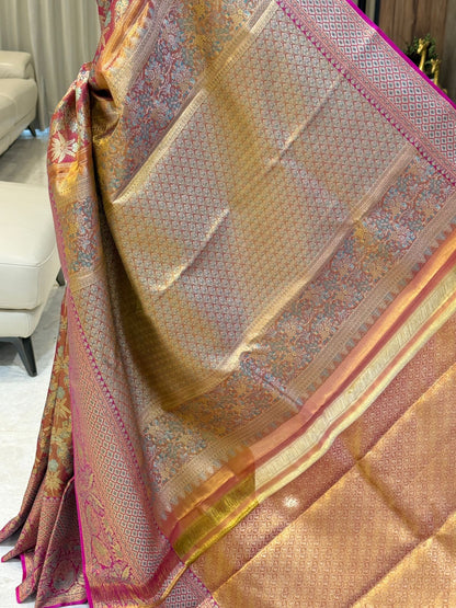 Magenta Turquoise Meenakari Silk Saree