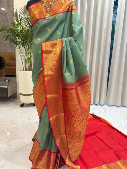 Teal Handwoven Pure Silk Kanjivaram