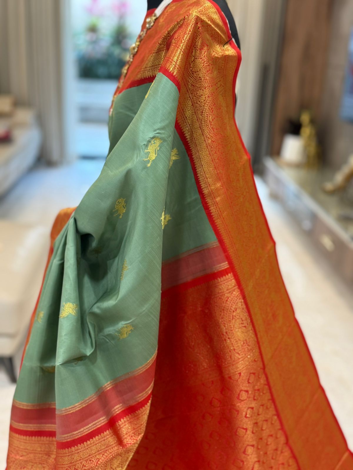 Teal Handwoven Pure Silk Kanjivaram