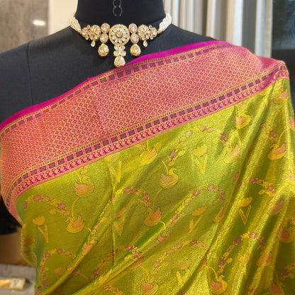 Parrot Green Magenta Zari