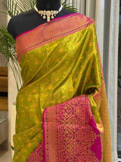 Parrot Green Magenta Zari