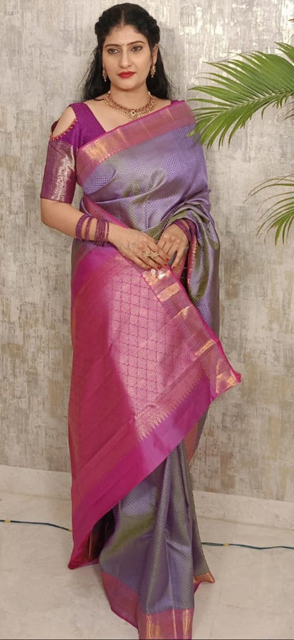 Lavender Rose Kanjivaram Silk